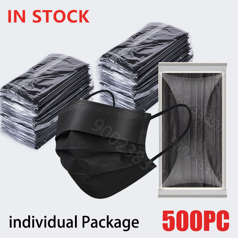 Black Face Mask Pack - 10-500 stuks volwassenen masker wegwerp individueel